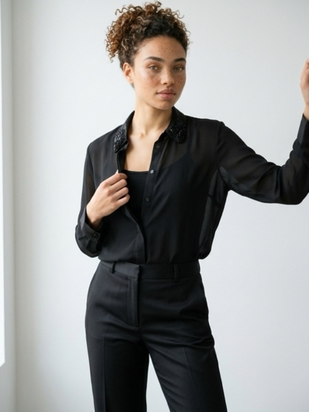 H&M Black Shirt with Embroidered Collar